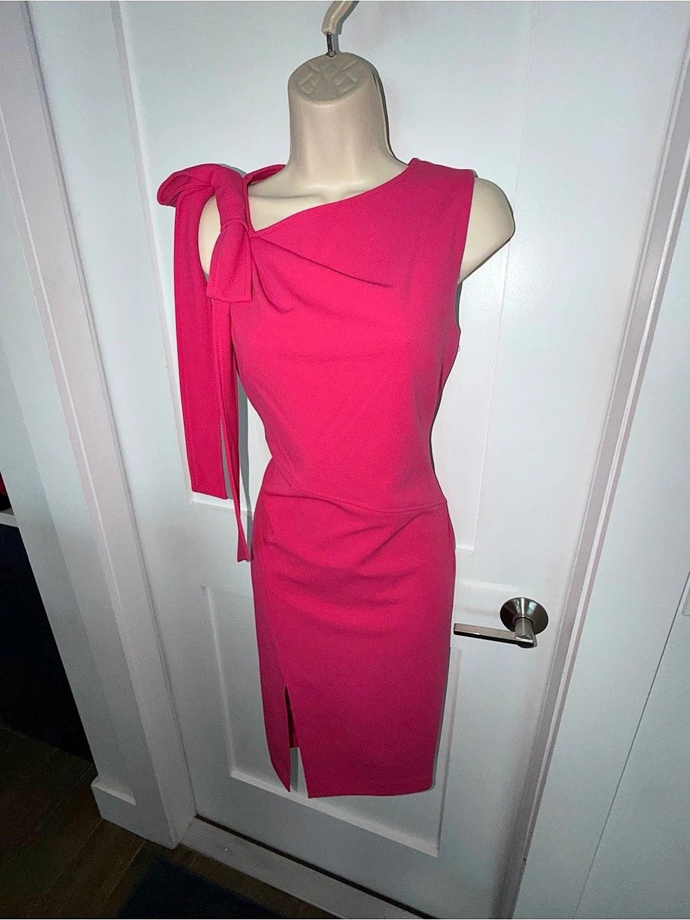 Calvin Klein Asymmetric Bow Sheath Dress Pink Size 6 short sexy wedding business